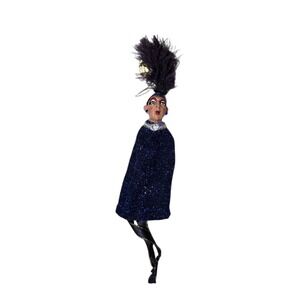 Katherine's Collection Flapper Lady Ornament Blue Glitter Feather 8" 1990s